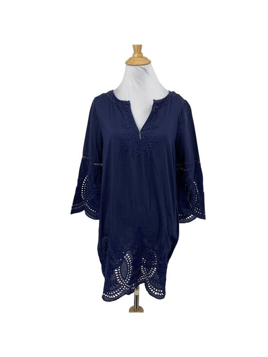 Joie Tops - Joie Tunic Womens XS Extra Small Blue Marne Split Neck Embroidered Eyelet Top
